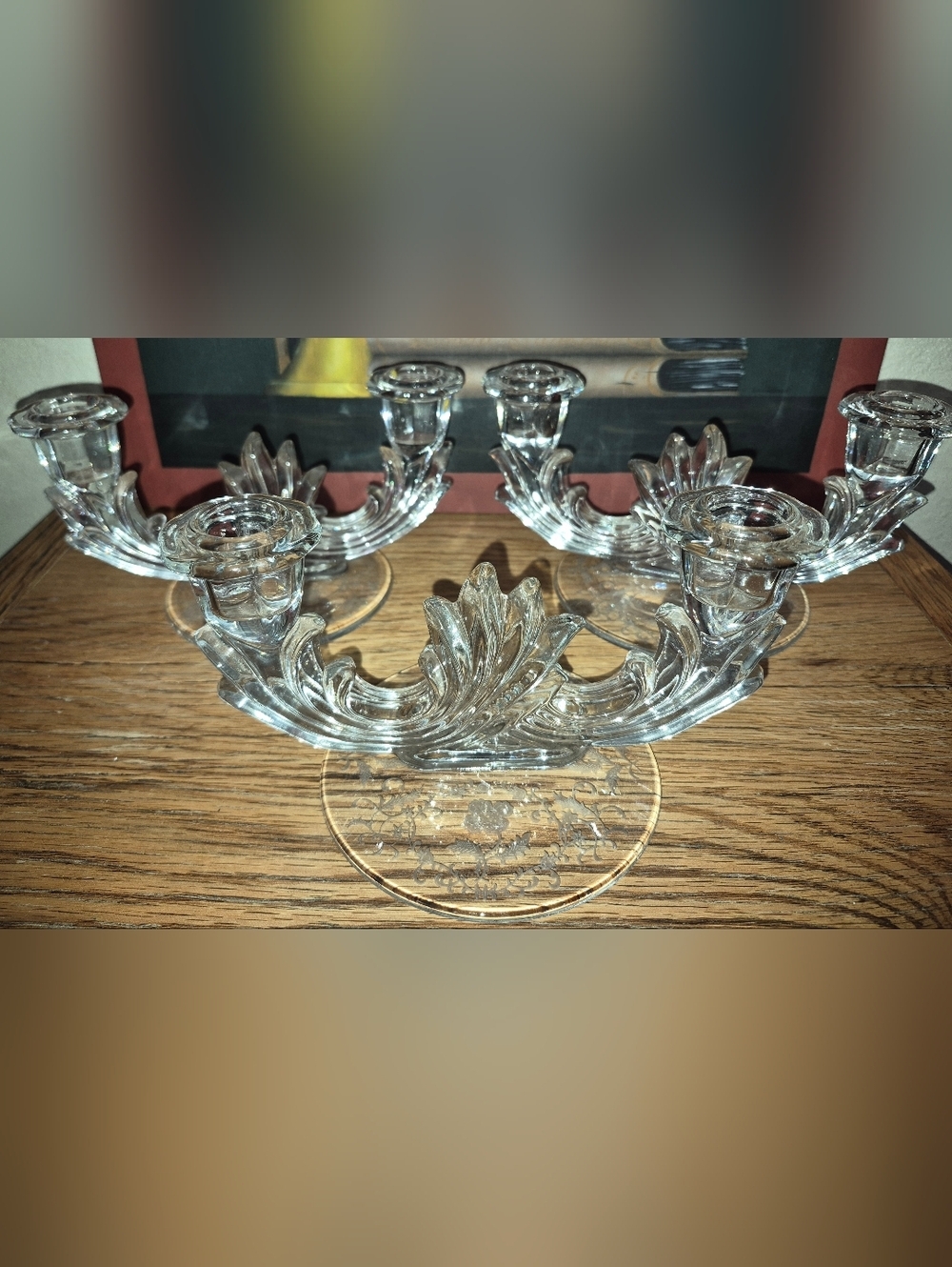 3 Vintage Fostoria Meadow Rose Etched Candlestick Candle Holders Elegant Glass